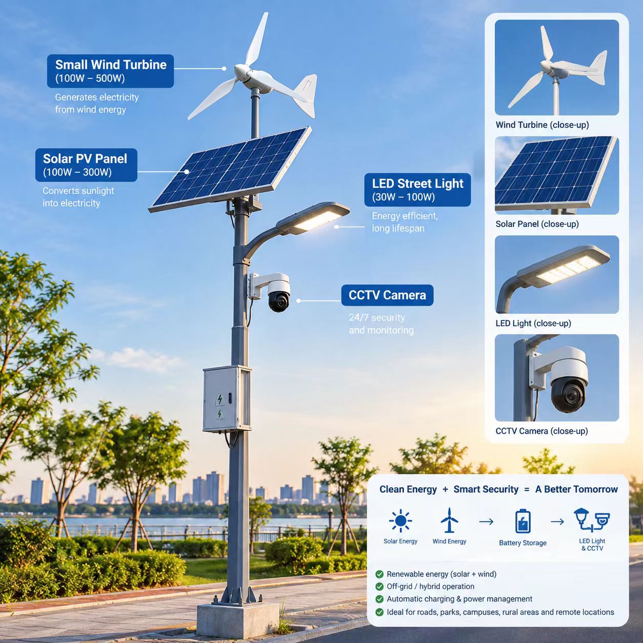 Smart Solar-Wind Hybrid Street Light & Security Pole