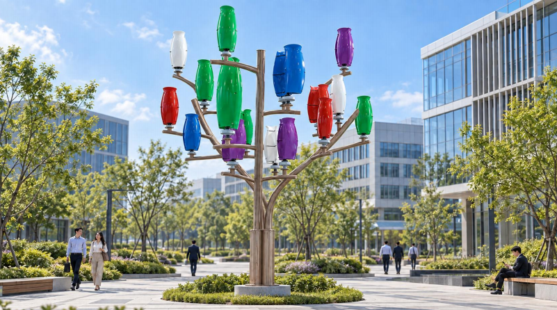 Wind Power Tree – 16-Module Vertical-Axis Wind Energy Landscape System